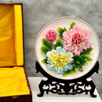 Pink and Blue Peony Decorative Ceramic Plate with Floral Design