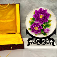 Purple Peony Ceramic Plate 35cm Decorative Floral Gift