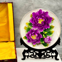 Purple Peony Ceramic Plate 35cm Decorative Floral Gift