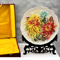 Spider mum flower decorative ceramic plate 35cm with stand and gift box for stylish home décor