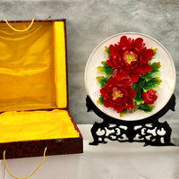 Red Peony Decorative Ceramic Plate 35cm with Stand and Gift Box