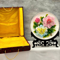 Pink and Blue Peony Decorative Ceramic Plate with Floral Design