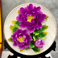 Purple Peony Ceramic Plate 35cm Decorative Floral Gift