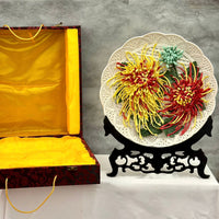 Spider mum flower decorative ceramic plate 35cm with stand and gift box for stylish home décor