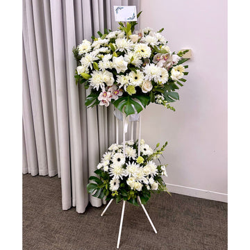 white 2 level asian chinese funeral wreath