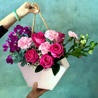 Hot Pink Roses Carnations Singapore Orchids Box