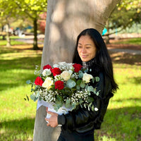 Hugs and Kisses Red and White Roses in a White Hatbox by Oopsy Daisy Flowers