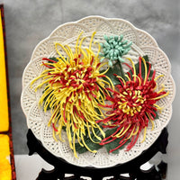 Spider mum flower decorative ceramic plate 35cm with stand and gift box for stylish home décor