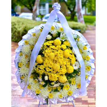 yellow round asian chinese funeral wreath