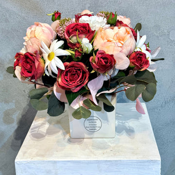 Red and Peach Roses Artificial Flower Arrangement