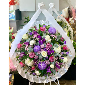 purple round asian chinese funeral wreath