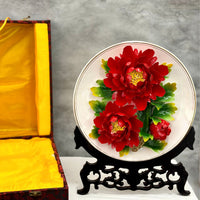 Red Peony Decorative Ceramic Plate 35cm with Stand and Gift Box