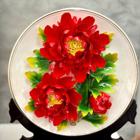 Red Peony Decorative Ceramic Plate 35cm with Stand and Gift Box