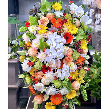 colourful oval asian chinese funeral wreath