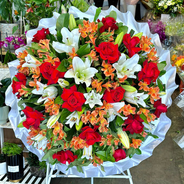 red white orange round asian chinese funeral wreath