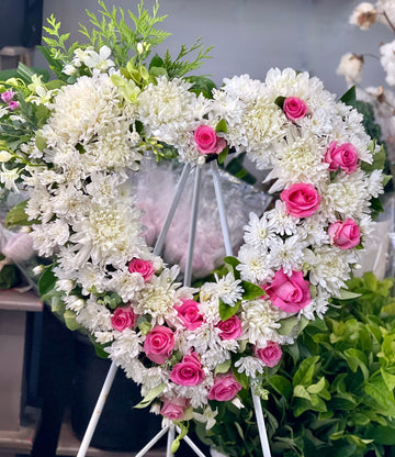 pink white heart asian chinese funeral wreath