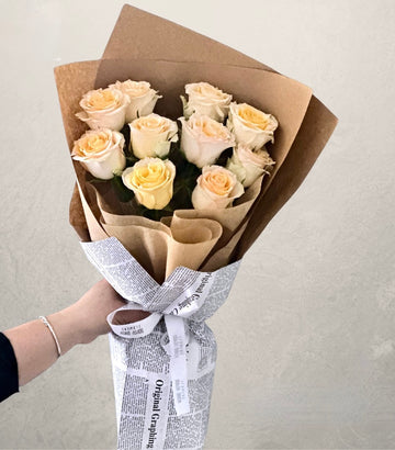 10 Stem Champagne Coloured Roses Bouquet