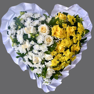 yellow and white heart asian and Chinese funeral wreath